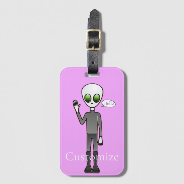 Friendly Waving Alien Thunder_Cove Luggage Tag (Front Vertical)