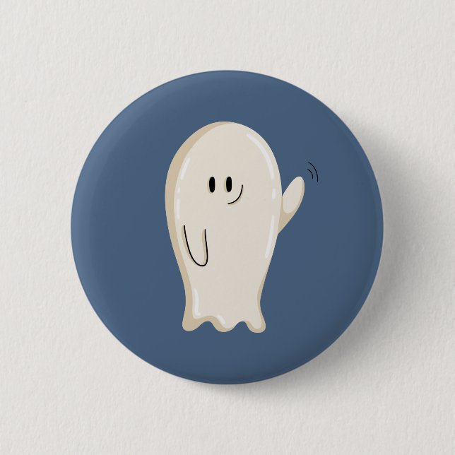 Friendly Waving Ghost 2 Inch Round Button (Front)
