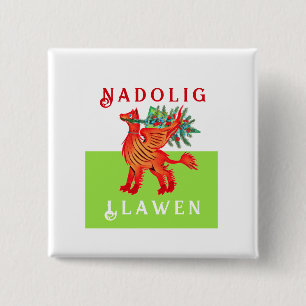 Friendly Welsh Red Dragon, add your text Christmas 2 Inch Square Button