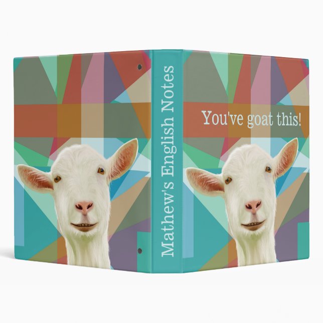 Friendly White Goat Colourful Geometric Background Binder (Background)
