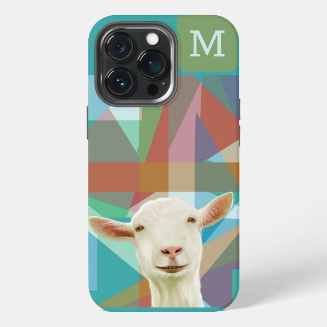 Friendly White Goat Colourful Geometric Background iPhone Case (Back)