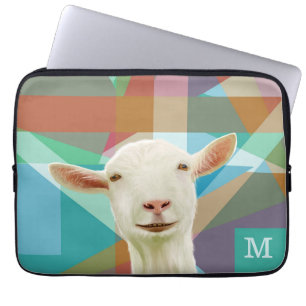 Friendly White Goat Colourful Geometric Background Laptop Sleeve