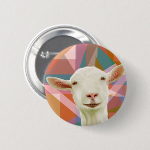 Friendly White Goat Colourful Geometric Orange 2 Inch Round Button
