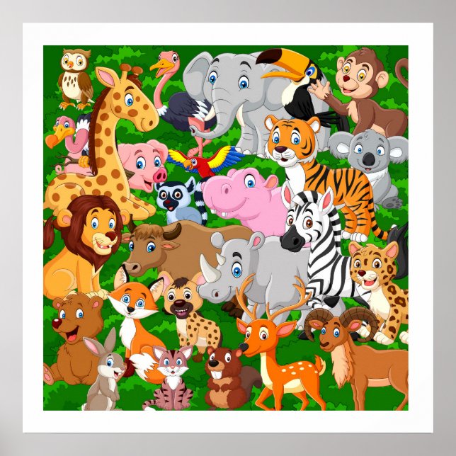 Friendly Wild Animals Cute Kids Room Poster (Front)