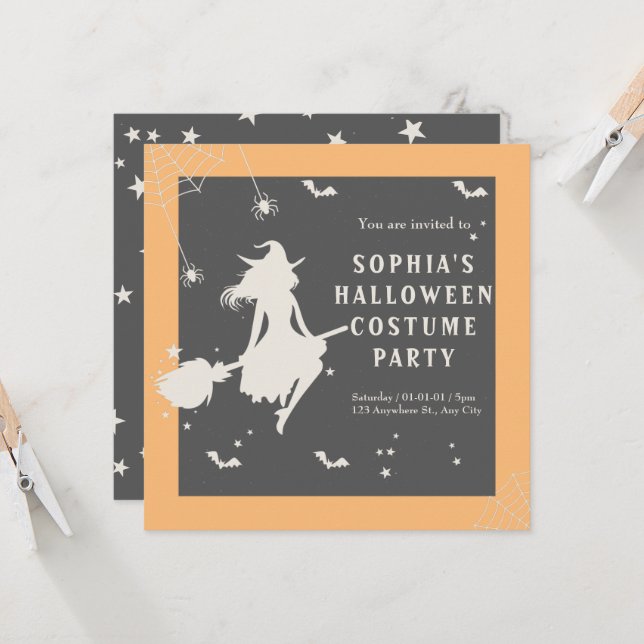 Friendly Witch Girl Halloween Party   Invitation (Front/Back In Situ)