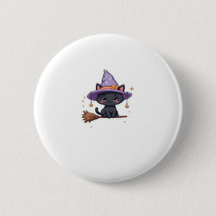 Friendly Witch Hat Cat  Cute Pastel Kawaii Hallowe 2 Inch Round Button