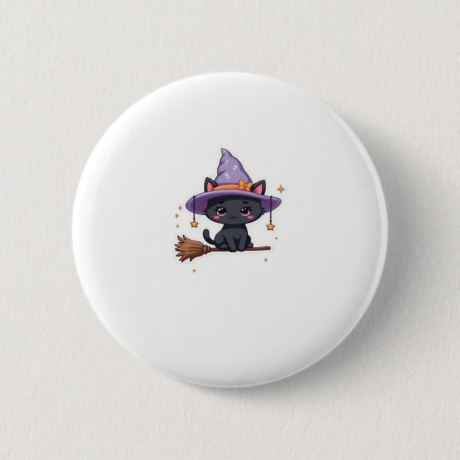 Friendly Witch Hat Cat  Cute Pastel Kawaii Hallowe 2 Inch Round Button (Front)