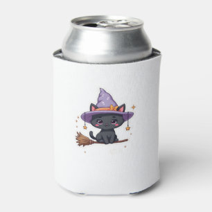 Friendly Witch Hat Cat  Cute Pastel Kawaii Hallowe Can Cooler