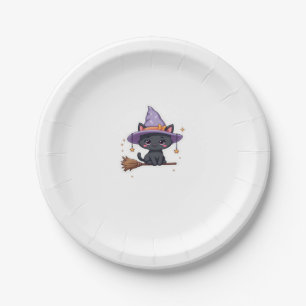 Friendly Witch Hat Cat  Cute Pastel Kawaii Hallowe Paper Plate