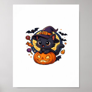 Friendly Witch Hat Cat  Cute Pastel Kawaii Hallowe Poster