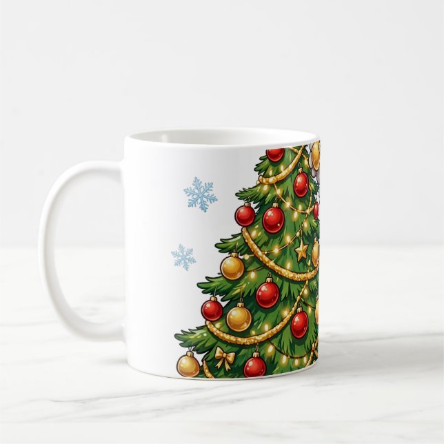 Friendly Yeti Decorating Christmas Tree Coffee Mug (Left)