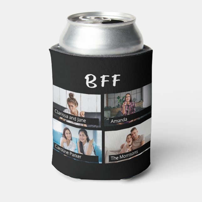 Friends 8 custom photo grid collage BFF script Can Cooler (Can Back)