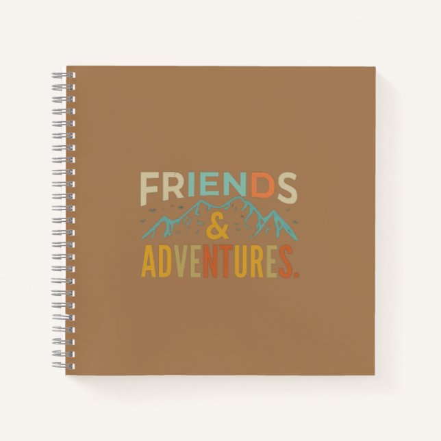 "Friends & Adventures" Multicolor Text Notebook (Front)