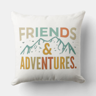 "Friends & Adventures" Multicolor Throw Pillow