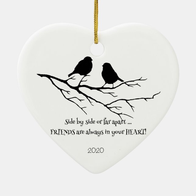 Friends always in your Heart Quote with Birds Ceramic Ornament (Back)