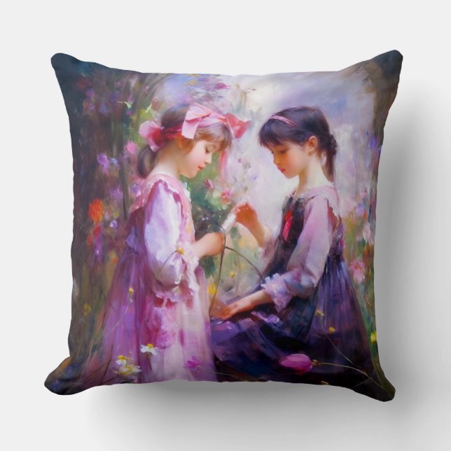 Friends and Flowers 2 Throw Pillow (Front)