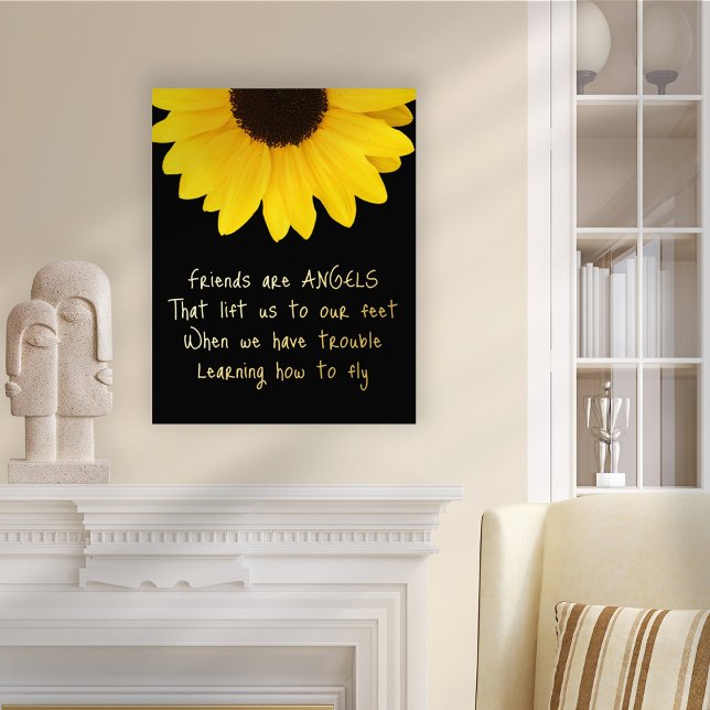 Friends Are Angels Inspiring Quote Sunflower Real Foil Prints (Creator Uploaded)