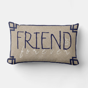 Friends Are Forever Beige Linen & Blue Frame Lumbar Pillow