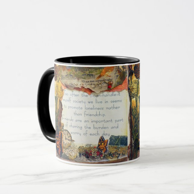 Friends Are Important Quote Mixed Media Collage Mug (Front Left)