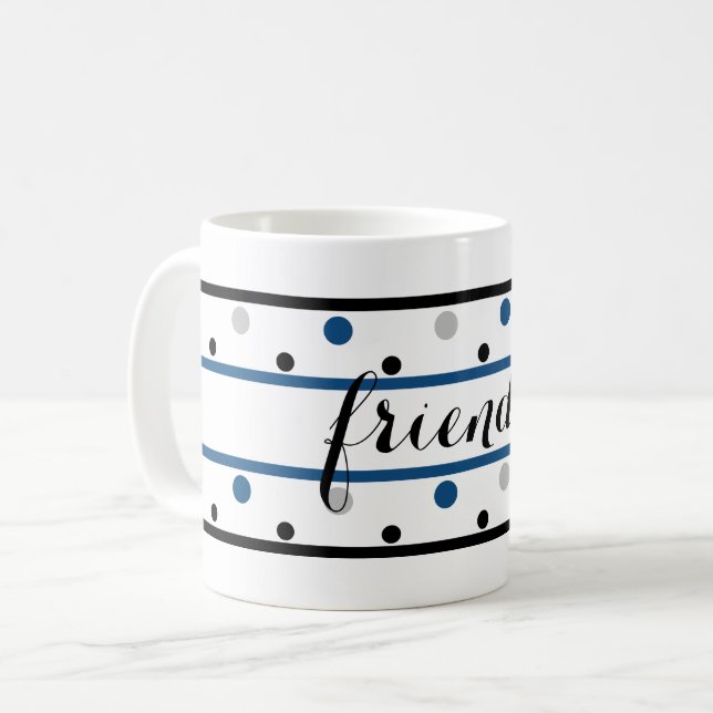 Friends Azure Blue Silver Black Polka Dots Coffee Mug (Front Left)