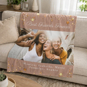 Friends besties photo camel gold stars fleece blanket