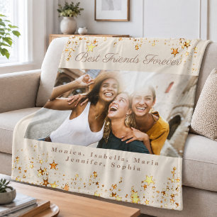 Friends besties photo cream ivory gold stars fleece blanket