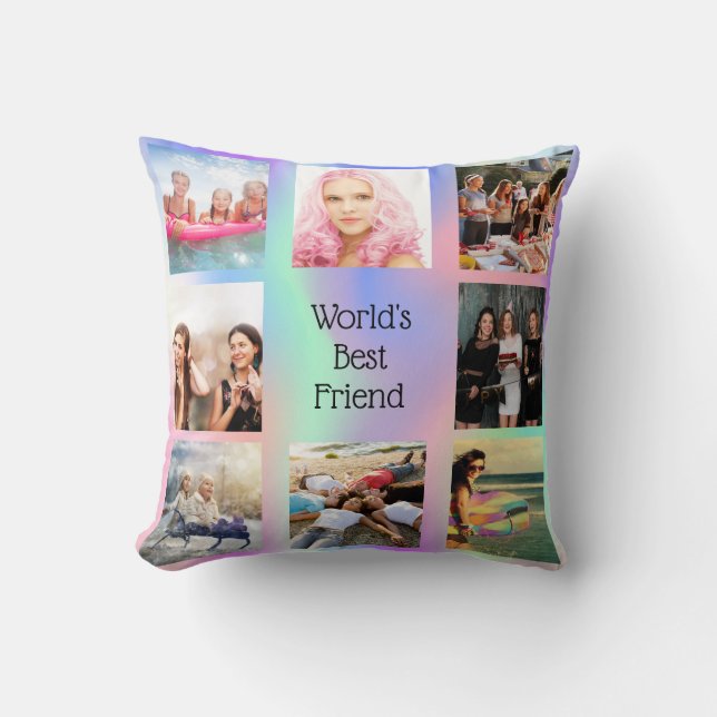 Friends BFF photo collage purple pink mint Throw Pillow (Front)