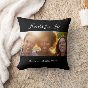 Friends BFF photo names black Throw Pillow