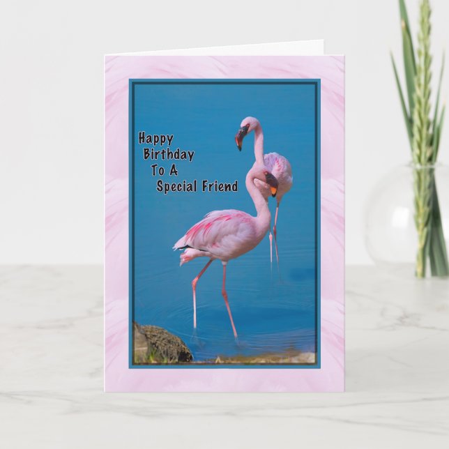 Friend's Birthday Card with Pink Flamingo (Front)