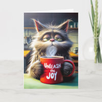 Friend's Birthday Sleepy Cat With Red Mug