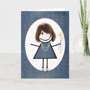 Friend's Birthday Stick Figure Girl   Card