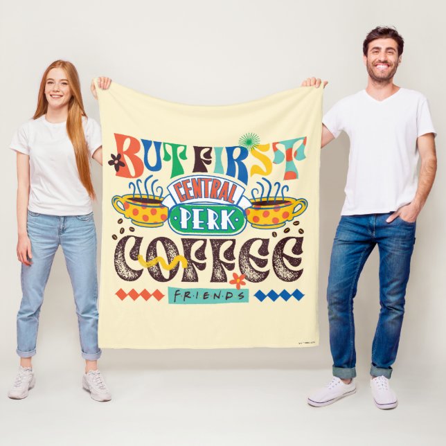 FRIENDS™ | But First Coffee Vibrant Graphic Fleece Blanket (In Situ)
