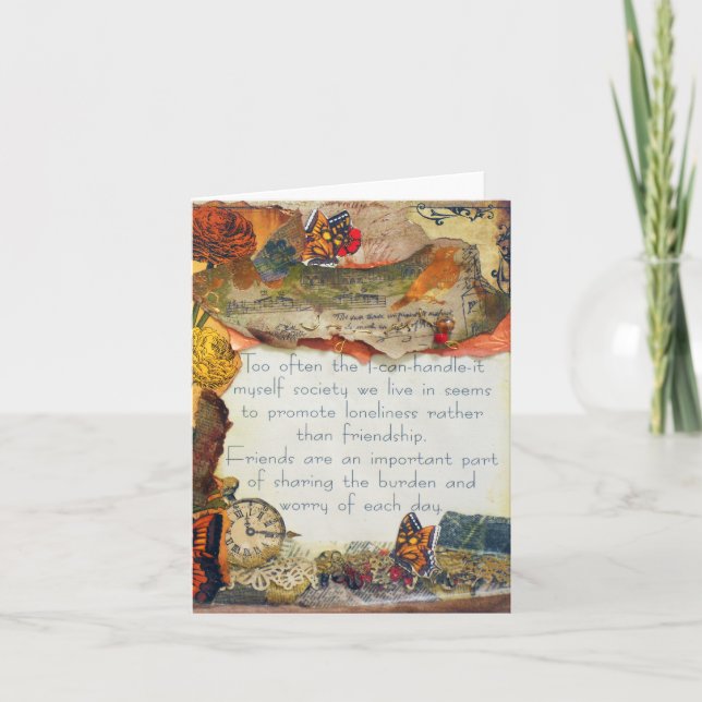 Friends Butterflies Flowers Mixed Media Collage Card (Front)