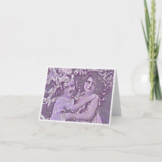 Friends card in purple of two girls hugging