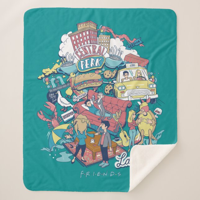 FRIENDS™ | Cartoon Collage Sherpa Blanket (Front)