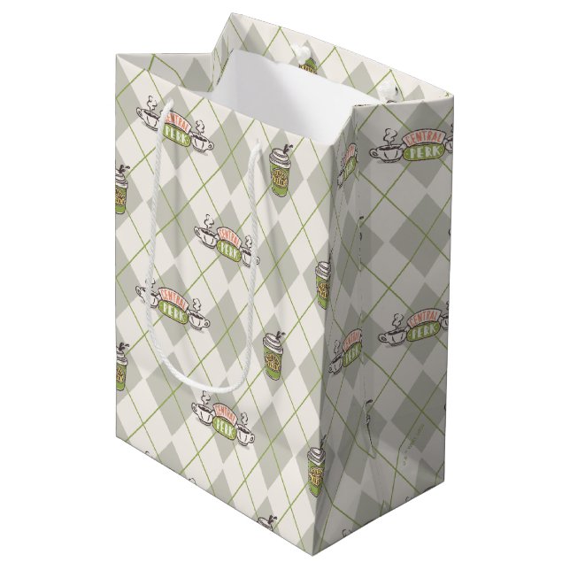 FRIENDS™  | Central Perk Argyle Pattern Medium Gift Bag (Front Angled)
