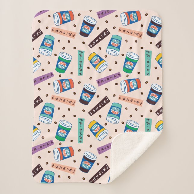 FRIENDS™ | Central Perk Vibrant Coffee Pattern Sherpa Blanket (Front)