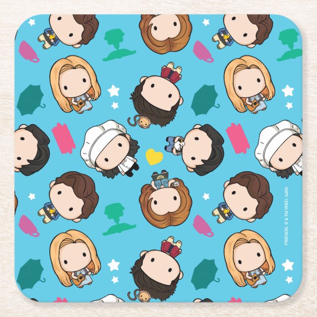 FRIENDS™ | Character Chibi Pattern Square Paper Coaster (Front)