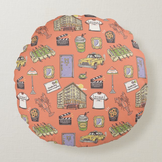 FRIENDS™ Colourful Icons Pattern Round Pillow (Front)
