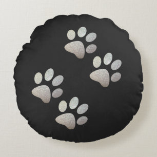 Friends dog sparkle silver paw round pillow