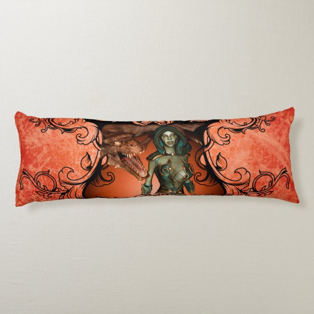 Friends, dragon with fighter in a decorative frame body pillow (Back)