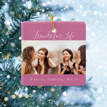 Friends for life dark pink photo names keepsake ceramic ornament<br><div class="desc">A gift for your best friend(s) for birthdays,  Christmas or a special event. Text: Friends for Life,  written with a trendy hand lettered style script. Personalize and use your own photo and names. A dark pink coloured background.</div>