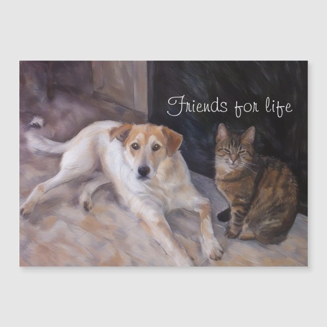 Friends For Life Dog And Cat Magnetic Card (Front)