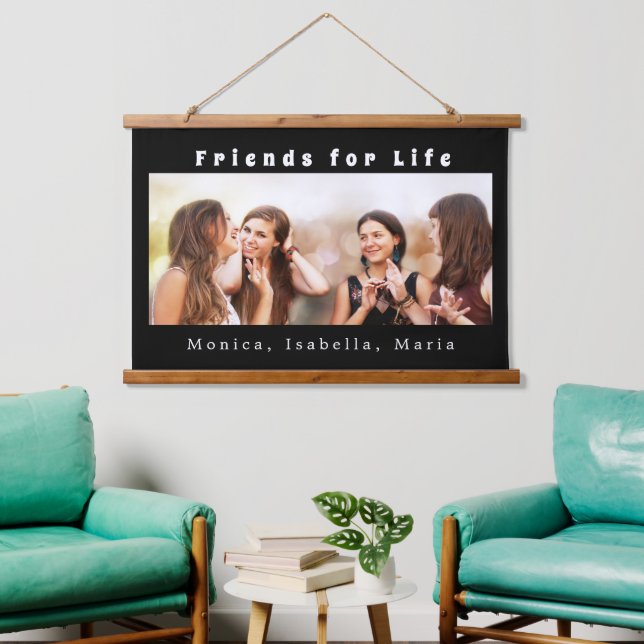 Friends for life photo names black white hanging tapestry (Living Room)