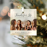 Friends for life photo names unique keepsake glass ornament<br><div class="desc">A gift for your best friend(s) for birthdays,  Christmas or a special event. Black text: Friends for Life,  written with a trendy hand lettered style script. Personalize and use your own photo and names. Transparent background.</div>