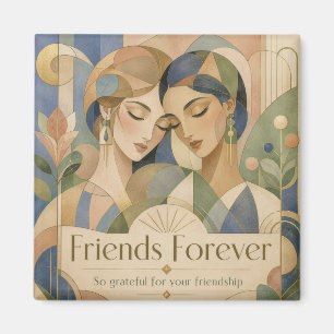 Friends Forever Art Deco Two Women Portrait Magnet