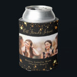 Friends forever BFF black gold photo Can Cooler<br><div class="desc">A gift for your best friend(s) for birthdays,  Christmas or a special event. Golden text: Best Friends Forever,  written with a trendy hand lettered style script. Personalize and use your own photo and names.  A chic black background. Faux gold stars dripping.</div>