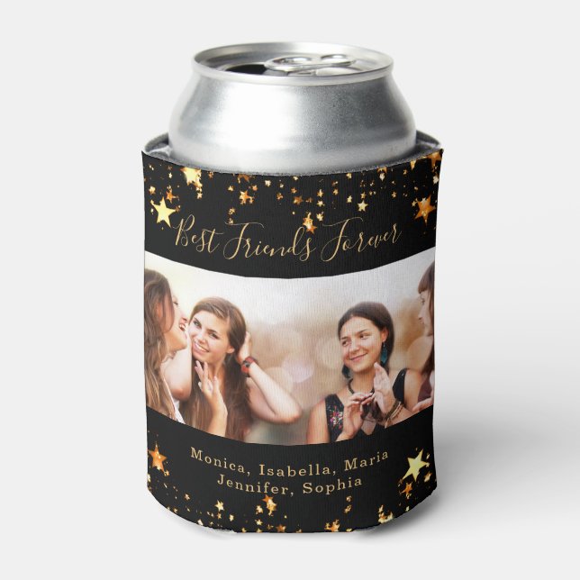 Friends forever BFF black gold photo Can Cooler (Can Front)