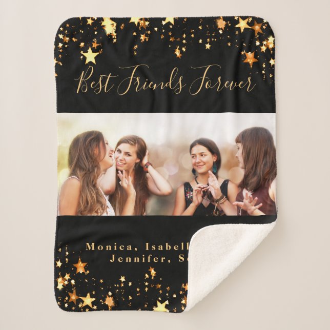 Friends forever BFF black gold photo Sherpa Blanket (Front)