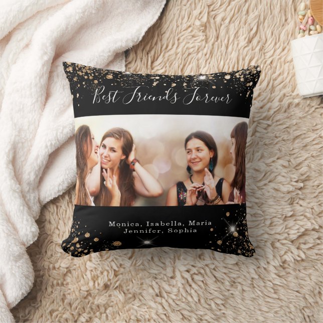 Friends forever black gold glitter photo throw pillow (Blanket)